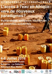 Conférence Internationale «Accès à l’eau en Afrique : vers de nouveaux paradigmes ? Vulnérabilité, Exclusion, Résiliences et Nouvelles Solidarités»